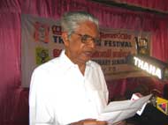 P. Krishnawarriyar delivering the chairman's speech on Session on 'Edasseri - The Poet and the Person.'